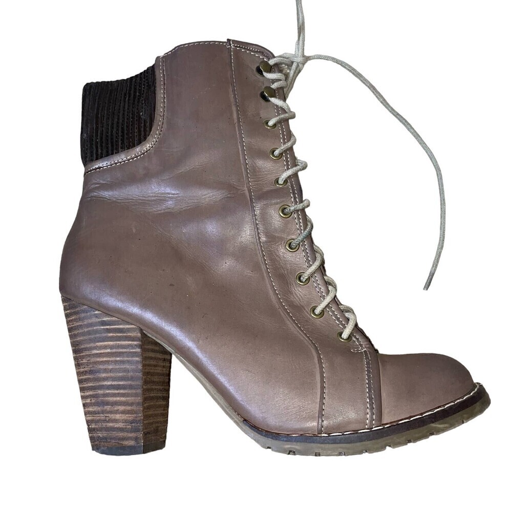 STEVEN BY STEVE MADDEN Women Lace Up Leather Taupe Ankle Boots Bootie SZ 8